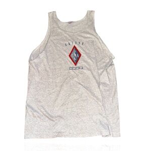 Gruene Texas Vintage 90’s Tank Top: Gray and White Striped with Logo: XL